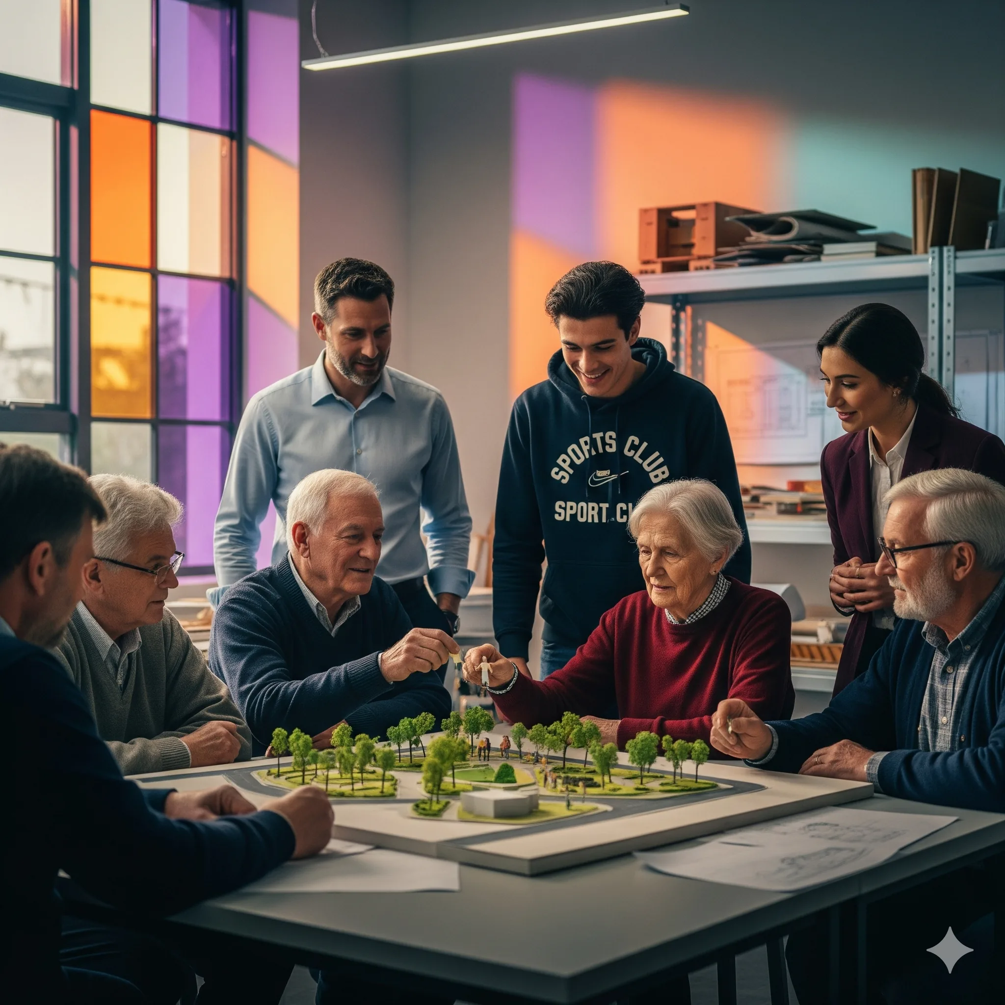 Menschen verschiedener Generationen spielen zusammen Boule